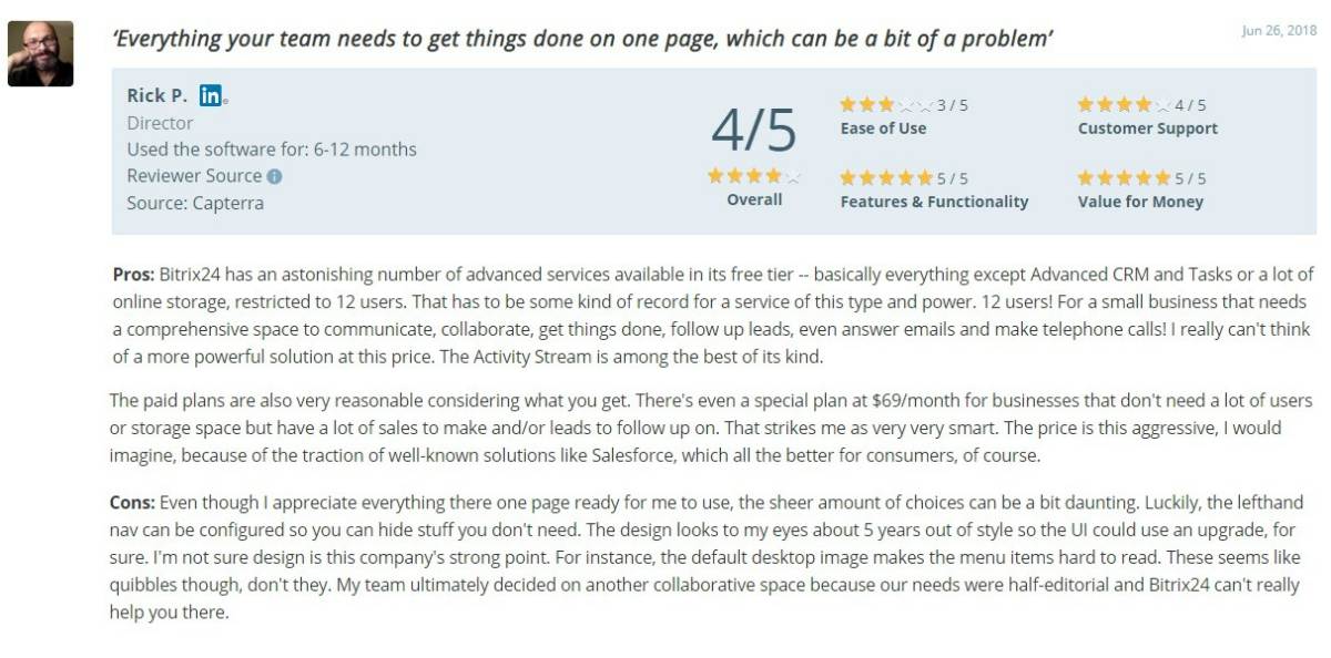 Review by Rick P | Lead Management Software Review | lead management software free